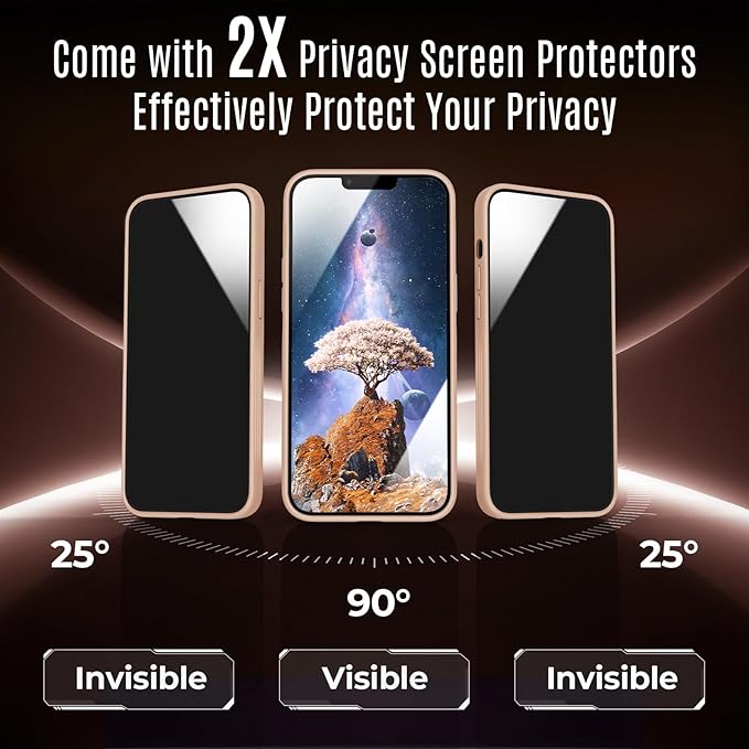Designed for iPhone 14 Case, Compatible with MagSafe, with Privacy Screen Protectors X2, [Camera Protection] [15FT Military Drop Protection] Shockproof Phone Case, 6.1", Light Brown