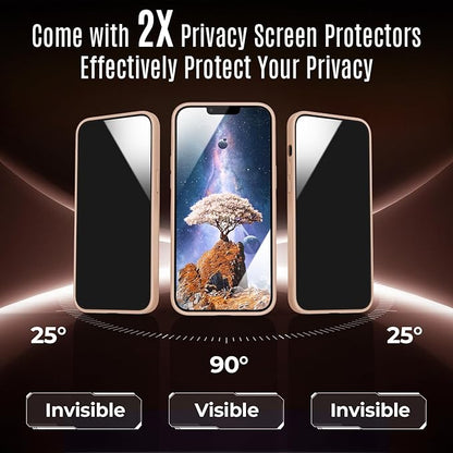 Designed for iPhone 14 Case, Compatible with MagSafe, with Privacy Screen Protectors X2, [Camera Protection] [15FT Military Drop Protection] Shockproof Phone Case, 6.1", Light Brown