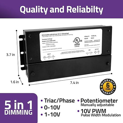 HitLights 24V 60W Dimmable LED Driver – Smooth Flicker Free Dimming – TRIAC, 0-10V, Phase Cut, & 10V PWM – Compatible with Lutron and Leviton Dimmer Switches, UL Listed, Class 2, 100-277V AC – 2.5A DC