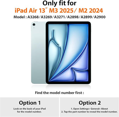 SEYMAC for iPad Air 13 Inch Case M3 2025/ M2 2024, Heavy Duty Shockproof Protective Case with Screen Protector, 360° Rotating Stand, Hand/Shoulder Strap and Pen Holder for iPad Air 13, Black