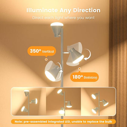 SIBRILLE 36W LED Tree Floor Lamp, Dimmable Tall Standing Lamp with Remote & Touch Control, 4 Color Temperatures Bright Floor Lamp, 3 Rotatable Light Modern Floor Lamps for Living Room Bedroom Office