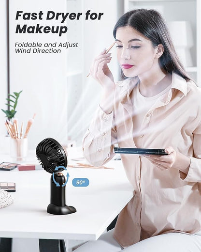 coldSky Portable Handheld Fan, 4000mAh Battery Operated 3 in 1 Multifunction Personal Travel Fans with Digital Display, 90° Foldable Desk Fan with Base, 5 Speed Lash Fan for Makeup/Office (Black)