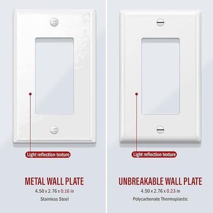 ENERLITES Decorator Switch Metal Wall Plate, Outlet Cover, Corrosion Resistant, Standard Size 1-Gang 4.50" x 2.76", Powder Coated Stamped Steel, 7731-WG, White Gloss