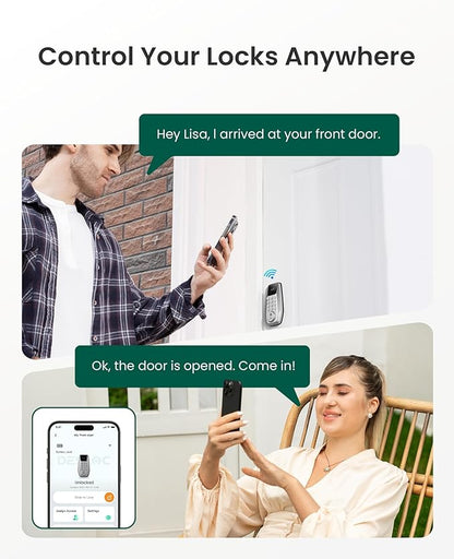 DESLOC C100 Plus Built-in WiFi Smart Lock, Keyless Entry Door Lock with Display, Keypad Deadbolt for Front Door, App Remote Control, Anti-Peeping Password, BHMA Grade 3, Silver