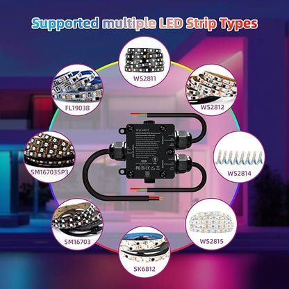 WeGoIOT Waterproof ESP32 WLED Controller with Mic, Project for Pool Boat Landscape Outdoor Lights IP65 Dynamic RGB IC DIY Lighting WiFi APP Control for WS2812B DC5-24V RGBW LED Controller (2 Channel)