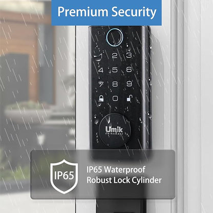 UMIK UMIKSMART Fingerprint Door Lock with Handle Set, Keyless Entry Smart Door Lock, Electronic Keypad Deadbolt Locks, App Control for Front Door, Home (Matte Black in Zinc)