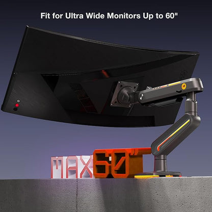 NB Designer Gaming Monitor Arm for 32 to 60 Inches Screen, Load up to 20 kg, VESA 75/100, RGB-Light, Heavy Duty, Multi Angle Adjustable, Premium Aluminum, Long Arm Extension Grey Black