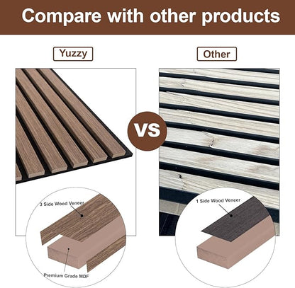 Yuzzy Wood Panels for Wall - 9 Feet Dark Walnut Wood Slat Acoustic Panels 2 PCS - Modern Sound Absorbing Wall Panels for Interior Wall Decor for Home, Office, Studio