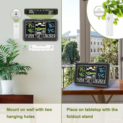 DreamSky Weather Station Indoor Outdoor Thermometer Wireless with Digital Atomic Clock for Home, Large Display with Dimmer, USB Port, Inside Outside Temperature Humidity Monitor (Adapter Powered)