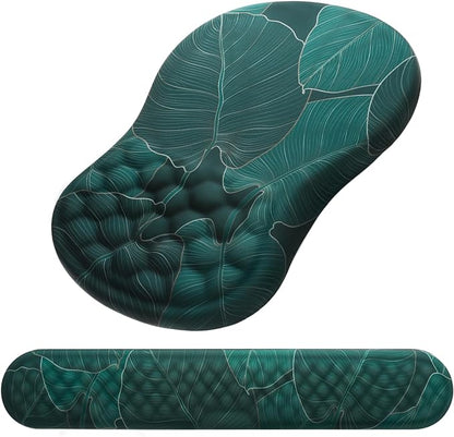Mouse Pad Wrist Support, Laokiiy 2 in1 Keyboard Wrist Rest+ Ergonomic Mouse Pad, Non-Slip Wrist Rest for Computer Keyboard, Made Easy Typing & Relieve Wrist Pain（Banana Leaf Green）