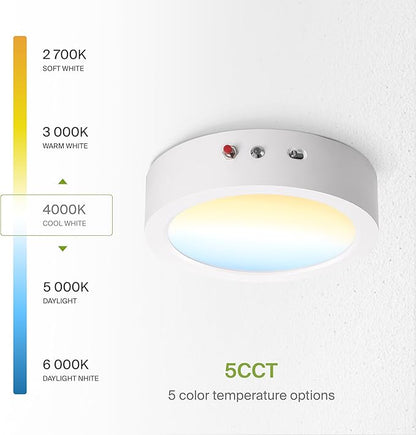 ASD LED 7" Round Flush Mount Ceiling Light Fixture, Low Profile Surface Lighting | 5CCT, Dimmable, Battery Backup, ETL Listed | 15W 1200LM 2700-6000K 120V | Kitchen, Bedroom, Hallway Lamp | White