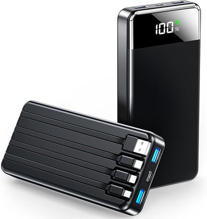 Portable Charger 35000mAh Power Bank - Powerbank with 4 Built in Cables, 22.5W Fast Charging Travel Camping Essential Battery Pack Compatible with iPhone 16 15 14 13 Samsung Google etc, 1 Pack