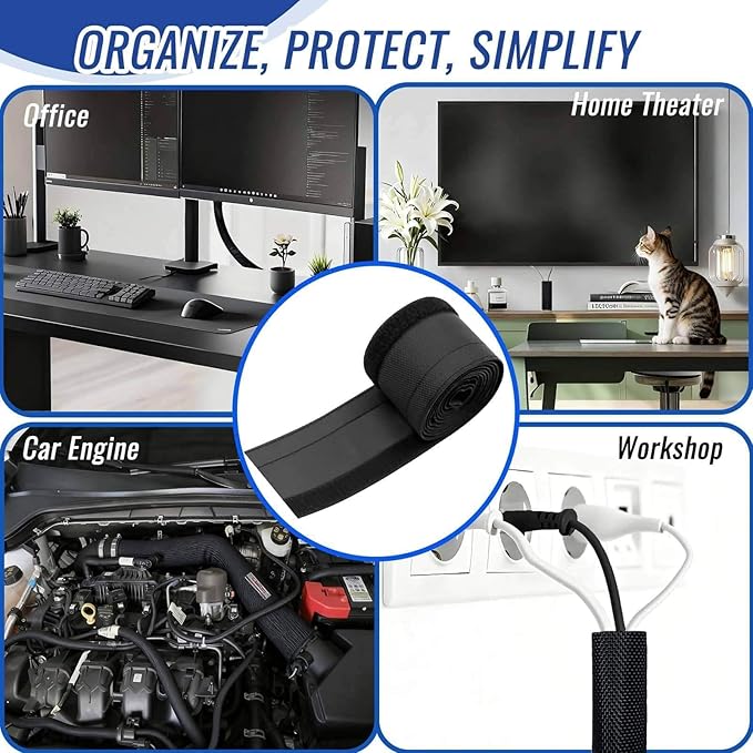 Flauzmann 1" - 6.6FT Chew Proof Cord Protector from Pets, Black Heavy Duty Dog & Cat Cable Sleeve Cover - Flexible Split Sleeve for Home, Office, Automotive Wires