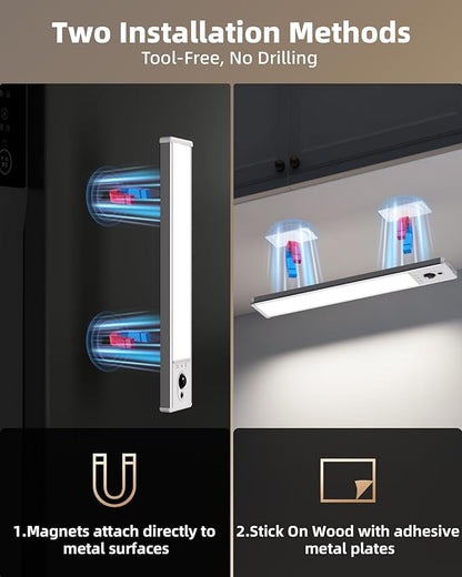 EZVALO 5-Pack Under Cabinet Lighting, 2400mAh Motion Sensor Light, LED Closet Lights Wireless, 6500K Dimmable, Timer, Magnetic, with Remote Control for Kitchen, Closet, Stair