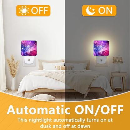 GANTINIR Purple Galaxy Space Night Light, Plug-into Nightlight White LED Lamp, Energy Efficient Decor Desk Lamp for Bedroom Hallway Stairs Bathroom