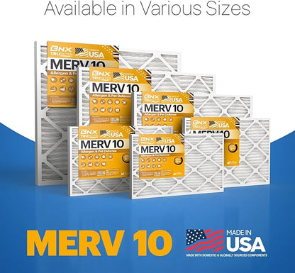 BNX TruFilter 14x20x1 MERV 10 (2-Pack) AC Furnace Air Filter - MADE IN USA - Pleated Air Conditioner HVAC AC Furnace Filters - Removes Odor, Mold, Bacteria, Smoke