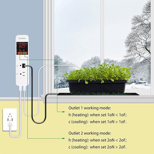 Pymeter Attic Fan Thermostat Controller Temperature Switch Plug Outlet for Seedlings, Germination, Rooting, Greenhouse, Fermentation, Reptile, Terrarium Heating Mats