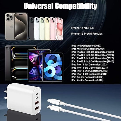 USB C Charger for iPhone 15,4-Port Fast iPhone 15 Wall Charger Block,2Pack 40W Multiport Quick USB C Wall Charger Plug Adapter,10FT USB C to C Cable for iPhone 15/15 Pro/15 ProMax/15 Plus,iPad Pro/Air