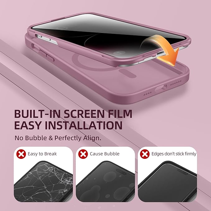 BERFY Magnetic for iPhone 14 Pro Max Case,Compatible with MagSafe,Built-in Privacy Screen Protector and Upgraded Camera Protection,Anti-Spy Full Body Shockproof Phone Case for 14 Pro Max,Palevioletred
