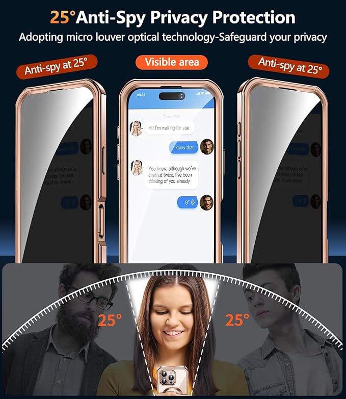 [360° Rotatable CD Stand & Built-in Privacy Screen Magnetic Case for iPhone 16 Pro[Compatible with MagSafe & Full Signal] Mil-Grade Shockproof Full Body Anti-Spy Cover for 16 Pro-Desert Gold