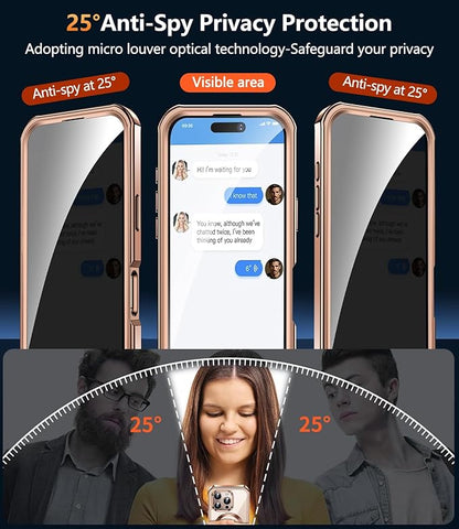 [360° Rotatable CD Stand & Built-in Privacy Screen Magnetic Case for iPhone 16 Pro[Compatible with MagSafe & Full Signal] Mil-Grade Shockproof Full Body Anti-Spy Cover for 16 Pro-Desert Gold
