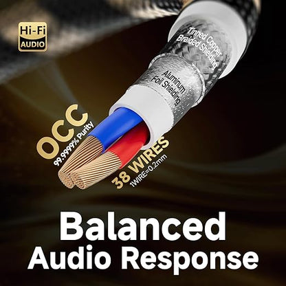 TODN RCA Cables Audiophile 3ft HiFi Stereo RCA Audio Cable for Car, Speaker | O-C-C Core, Dual Shielded, 5μ Gold Plated Plug (3 ft/1m, 1 Pair)