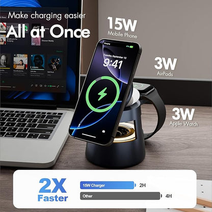 5 in 1 Magnetic Wireless Charger Bluetooth Speakers and Night Light for Apple Mag Safe iPhone 17 16e 16 15 14 13 12 Pro Max iWatch and AirPods Fast Charging Station Gift Ideal for Men Teenage Boys