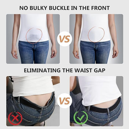 JASGOOD Women No Show Stretch Belt Elastic Web Strap Belt with Flat Buckle for Jeans Pants Dresses