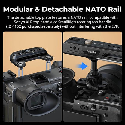 SmallRig Half Cage for Sony FX2, with Removable Top NATO Rail, Quick Release Plate for Arca, Modular Design Compatible with Original XLR Handle, for DJI RS 3 / RS 3 Pro/RS 4 / RS 4 Pro Gimbal - 5591