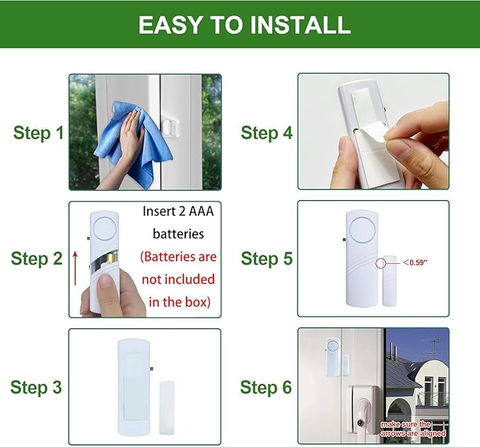 Door Window Alarm, 90dB Door Alarms Sensor for Kids Safety, Home Security, Door Window Burglar Alarm, Window Pool Alarms for Home, Apartments, Offices, Hotel Rooms (15pack)