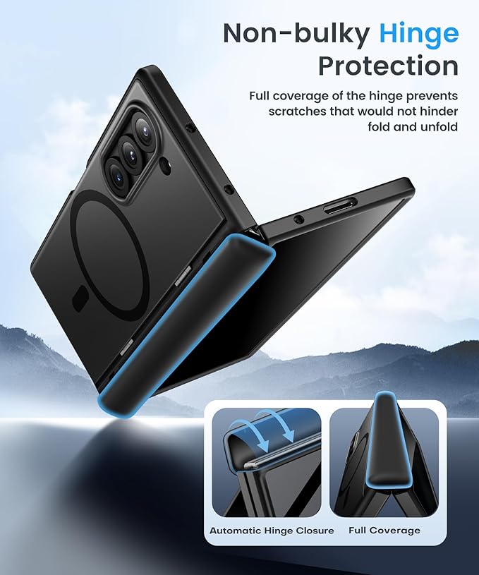 BERFY Magnetic for Samsung Galaxy Z Fold 6 Case with Privacy Screen Protector, [Compatible with MagSafe][Anti Spy] Built-in Hidden Kickstand, Full-Body Shockproof Slim Phone Case for Z Fold 6, Black