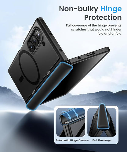 BERFY Magnetic for Samsung Galaxy Z Fold 6 Case with Privacy Screen Protector, [Compatible with MagSafe][Anti Spy] Built-in Hidden Kickstand, Full-Body Shockproof Slim Phone Case for Z Fold 6, Black