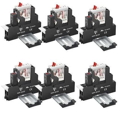 6 Pcs 24VAC Relay Electromagnetic Power Relay 12 Amp 5Pins SPDT 1NO 1NC with Test Button, Indicator Light Module and Socket Base