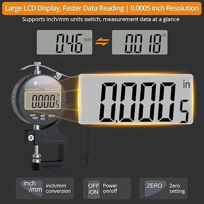 Neoteck Digital Thickness Gauge (Silver-Black, 0-0.5"/0.0005")