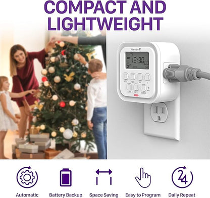 Fosmon 7 Day Digital Timers for Electrical Outlets, Indoor Plug-in Light Timers Switch Programmable, Electric Wall Plug for Lamp, Grow Reptile Lights, Aquarium, 15A/1875W, Grounded- 2 Pack