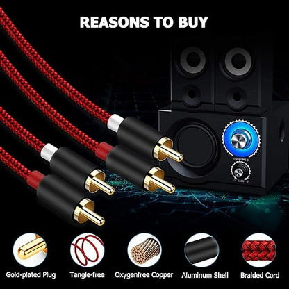 Goalfish RCA Cable, 15FT 2-Male to 2-Male RCA Audio Cord Stereo Subwoofer Cable [2Pack, Hi-Fi Sound, Shielded] Auxiliary Cord for Home Theater, HDTV, Amplifiers, Hi-Fi Systems, Speakers-Red