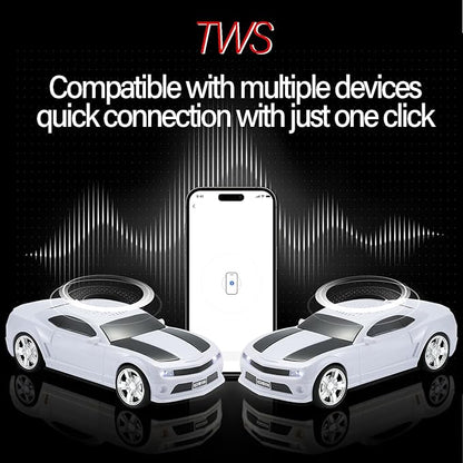 WSTER Sports Car Model Bluetooth Speaker with Stereo Sound, TWS Pairing, LED Party Lights, USB/TF Playback, Movable Wheels, Unique Retro Car Gifts (White)