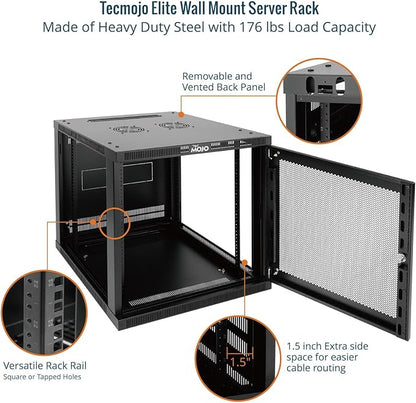 Tecmojo 12U Wall Mount Rack Cabinet, Heavy-Duty 176 Lbs High Load Capacity, 19” Enclosed Server Network Rack with 2 Colling Fans, Mesh Door, 23.6” Deep – Elite Collection