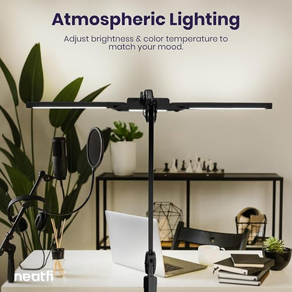 Neatfi LED Desk Lamp, Dimmable Desk Light with 360 SMD LEDs, 30W, CRI 95, Adjustable Color Temperature, Task Lamp for Home, Office, and Workbench (CCT, Black, 41 Inches)