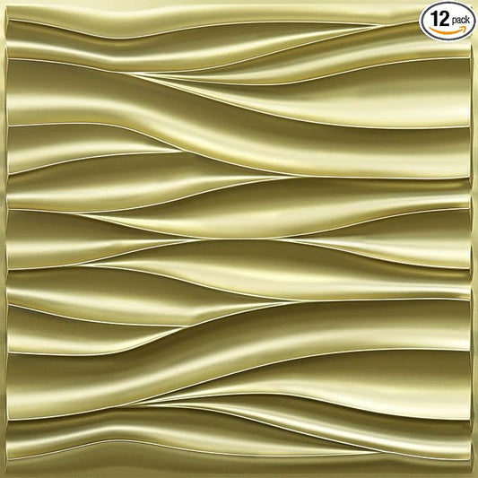 STICKGOO 3D Wall Panels for Interior Wall Decor, Champaign Gold Wave Design Accent Wall Panels, 19.7" x 19.7" Decorative PVC Wall Panels for Living Room, Lobby, Office