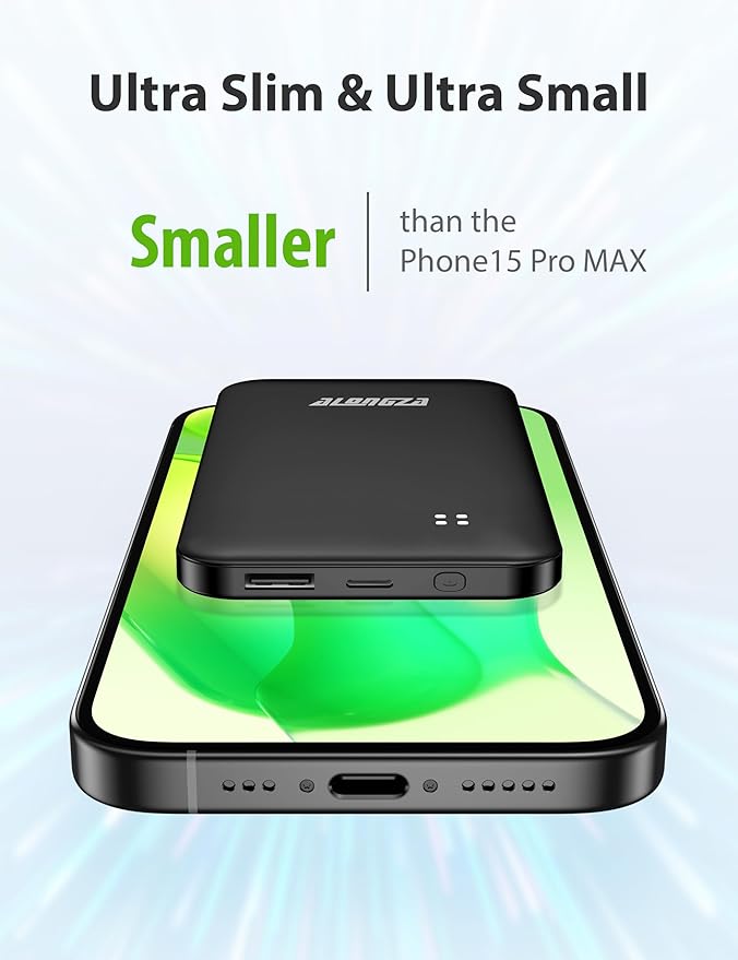 Alongza Portable Charger Built-in Cables and AC Wall Plug, Slim Fast Charging Power Bank 10000mAh, Lightweight USB C External Battery Pack Compact Travel Cell Phone Charger