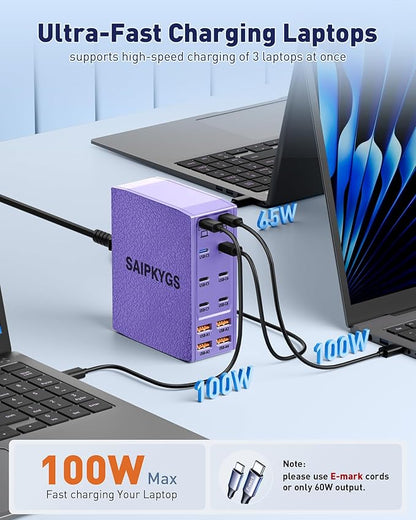 SAIPKYGS USB Charging Station (600W),12-Port USB C Charger Block with Dual 100W PD USB-C Fast Charging Station Hub for MacBook Pro/Air/All iPad Phone 17/16 15/14/13/Pro Max/Samsung Galaxy Note(Purple)