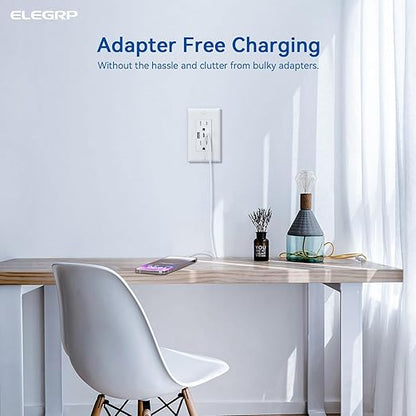 ELEGRP USB Outlets, 15 Amp Wall Outlet with 3 USB Ports, Dual USB C Ports Outlets, TR Tamper-Resistant USB Outlets Receptacles, Wall Plate Included, UL/CUL Listed, 6 Pack, White