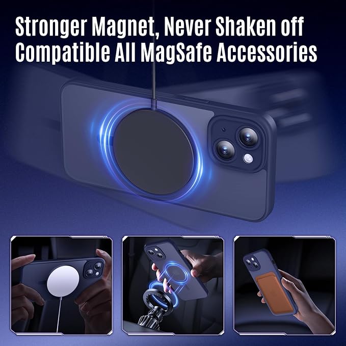 Designed for iPhone 14 Case, Compatible with MagSafe, with Privacy Screen Protectors X2, [Camera Protection] [15FT Military Drop Protection] Shockproof Phone Case, 6.1", Navy Blue