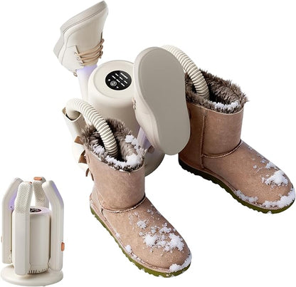 Sogee Boot Dryer, Shoe Dryer for Work Boots and Gloves, 2 * 24IN Retractable Hose with Timer, Rose Salt Remove Odor, Quiet Portable Shoe Dryer, Suitable for Ski Boots, Shoes, Gloves, Ivory, SH03