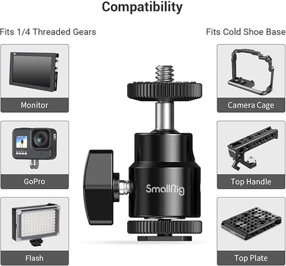 SmallRig 1/4" Camera Hot Shoe Mount, Ballhead Tripod with Additional 1/4" Screw, 2pcs Pack - 2059