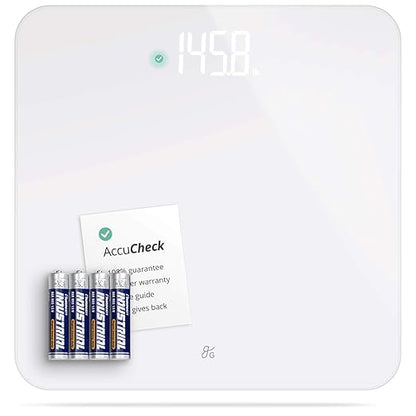 Greater Goods AccuCheck Digital Scale for Body Weight - Accurate Digital Bathroom Scale with High-Precision Sensors, Large Easy-to-Read Backlit Display, 400 lb Capacity, Auto Step-On (White)