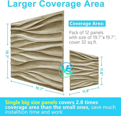 STICKGOO 3D Wall Panels for Interior Wall Decor, Wood 3D Textured Wall Decor Panels, Natural Oak Wave Design Accent Wall Panels for Living Room, Office