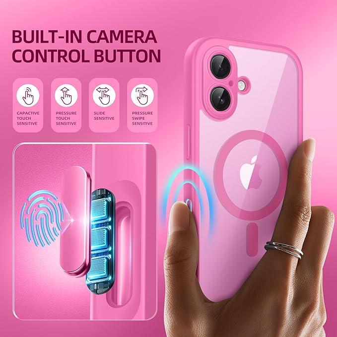 BERFY Magnetic for iPhone 16 Plus Case, Compatible with MagSafe, Built-in Privacy Screen Protector and Upgraded Camera Protection, Anti-Spy Full Body Shockproof Phone Case for 16 Plus 6.7", Peony
