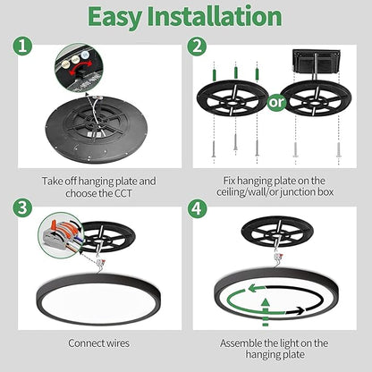 6PK 15.8 Inch LED Flush Mount Ceiling Light Black, 32W, 3480LM, 3000K/4000K/6000K CCT Selectable, Round Flat Panel Light Low Profile Ceiling Light Fitures for Hallway, Kitchen, Bedroom, Laundry Room